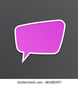 Vector illustration. Lilac comic speech bubble for talk at rectangular shape with white contour. Empty shape in flat style for chat dialogs. Isolated on black background