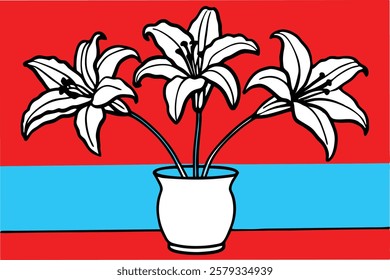 Vector Illustration of Lily Flower in a Tub