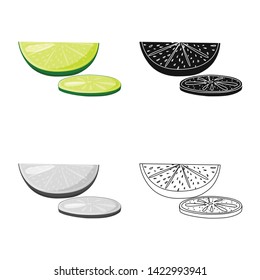 Vector illustration of lime  and green  icon. Set of lime  and slice   vector icon for stock.