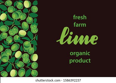 vector illustration of lime and leaf design with lettering lime background brown text fresh farm organic product EPS10