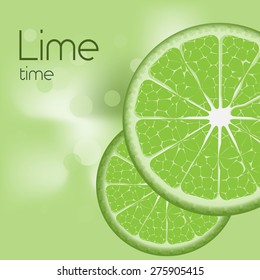 Vector illustration. Limes on a light green blurred background.