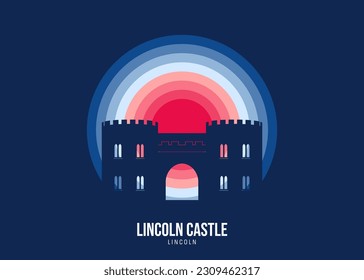 Vector illustration of Lincoln Castle. Illustration of famous statues and buildingsin moonlight, the color tone of the moonlight is based on the official flag of the country. Vector eps 10.
