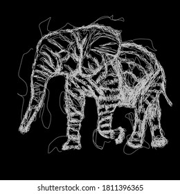 vector illustration of line abstract art scribbles in gray shape like an elephant.