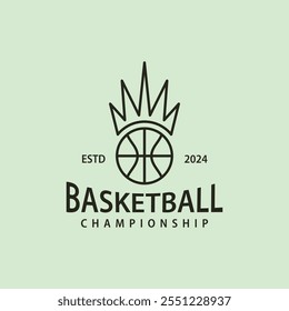 Ilustración vectorial del logotipo de baloncesto del arte de la línea Diseño minimalista con el emblema de la corona del rey