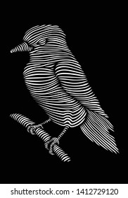 Vector illustration line art bird on a black background