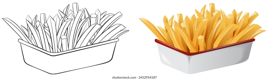 Vector illustration from line art to colored image.