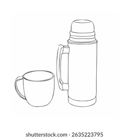 Ilustração vetorial de uma xícara de arte em linha e balão de vácuo isolado no fundo branco