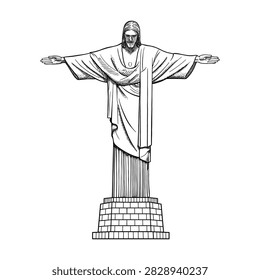 Vector illustration line art design of Christ the Redeemer statue at Rio de Janeiro, Brazil.