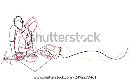 vector illustration of line art DJ music .minimalist line DJ playing music