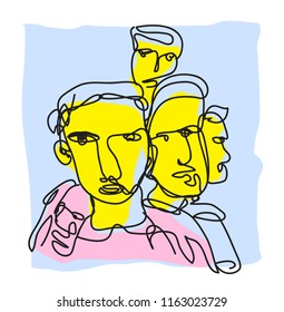 Vector illustration line art drawing a group of man