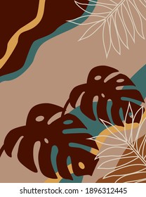 Vector illustration of line art drawing with abstract shape. Smooth lines, tropical flowers and leaves. Abstract versatile art pattern. For poster, postcard, invitation, flyer, cover, banner, etc.