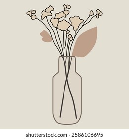 Vector Illustration of Line Art Drawing of Vase with Flowers