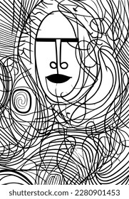 vector illustration of line art face cartoon