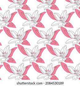 Vector illustration. Line art of flower. Spot coloring. Summer seamless pattern.