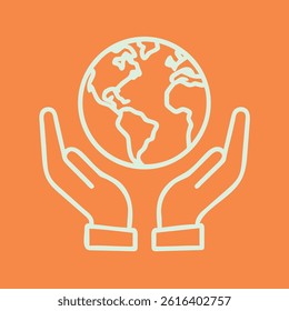 vector Illustration of Line Art Hands Holding World Icon 