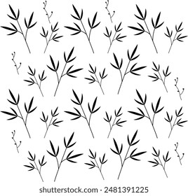 Vector illustration line art leaf seamless pattern isolated in a white background