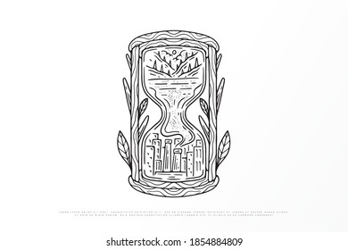 vector illustration of line art monoline outdoor nature image with vintage style, design can be used for print and digital needs