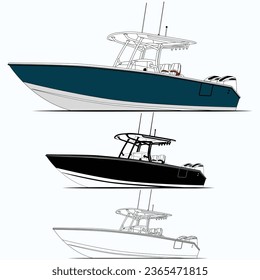 vector illustration  and line art of the ocean fishing boat.