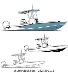 vector illustration and line art of the ocean fishing boat.
