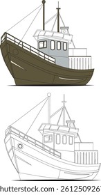 vector illustration and line art of the ocean fishing boat