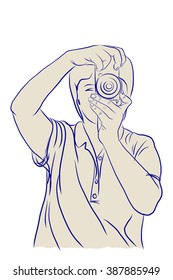 Vector illustration of line art photographer