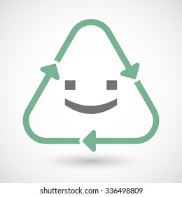 Vector illustration of a line art recycle sign icon with a smile text face