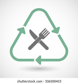 Vector illustration of a line art recycle sign icon with a knife and a fork