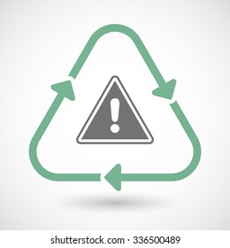 Vector illustration of a line art recycle sign icon with a warning signal