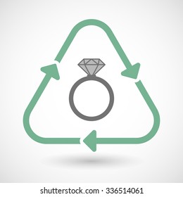 Vector illustration of a line art recycle sign icon with an engagement ring