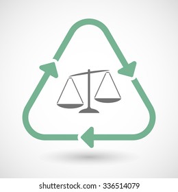 Vector illustration of a line art recycle sign icon with  an unbalanced weight scale