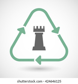 Vector illustration of a line art recycle sign icon with a  rook   chess figure