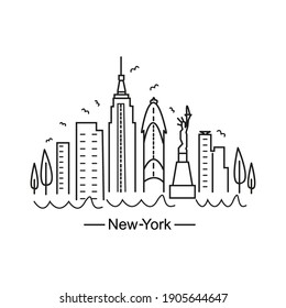 Vector illustration in line art style. Abstract image of the city. You can print on magnets, T-shirts, bags, postcards and more.