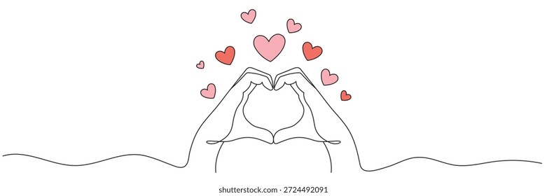 Ilustración vectorial en estilo de arte de línea: dos manos sosteniendo un corazón. Línea editable.