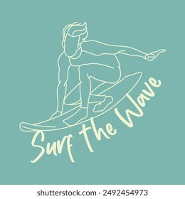 vector illustration line art surf the wave