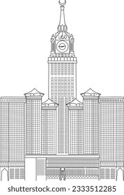 Vector Illustration or Line Art of tallest building, Makkah Royal Clock Tower in Saudi Arabia.