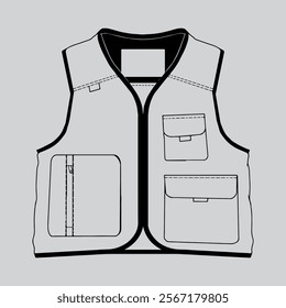 Vector illustration of line art vest suitable for use in pouch vest design and other designs