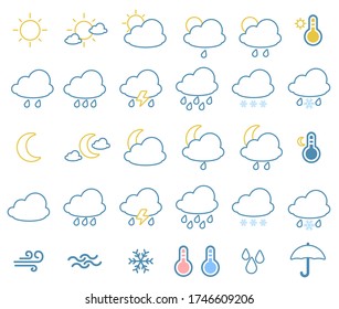 Vector illustration of line art weather icons collection.