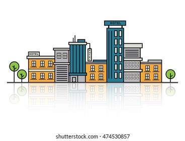 Vector Illustration : Line building. City Line. Hotel Line Design