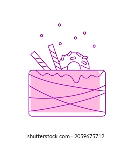 Vector illustration with line cake icon isolated on white background.