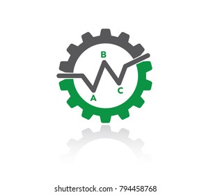 vector illustration of line chart up and down of investment value, fluctuation of stock exchanges inside a gear