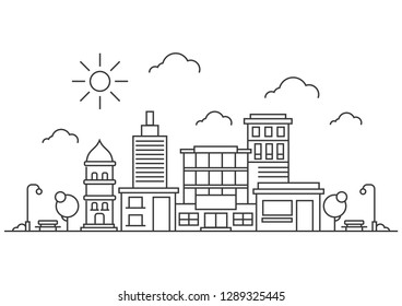 Vector Illustration line city. Construction business concept with houses