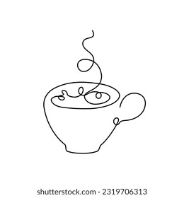 Vector Illustration.One line coffee cup.Hot coffee icon design template vector isolated on White Background.Black continuous line. Coffee cup icon.Drink.Invigorating.Coffee Shop Beans.Tea EPS 10