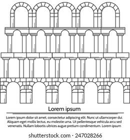 Vector illustration of line design arch structure. Structure of level with different types arches. Black flat line vintage design vector illustration on white background with sample text.