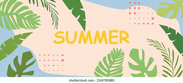 Vector illustration. Line design concept. The picture shows tropical leaves and abstraction. Template for poster for sale.