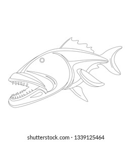 Vector illustration line draw of sea fish, profile view.