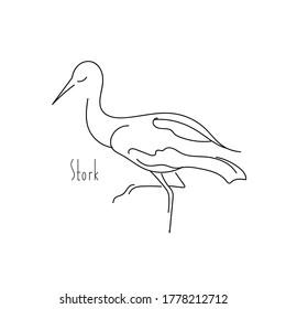 vector illustration line drawing bird stork on white background. Linear sketch.