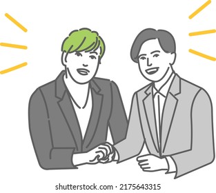 Vector illustration of a line drawing of a couple of men wearing jackets