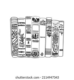 ilustración vectorial, pila de doodle de dibujo de línea en una estantería 