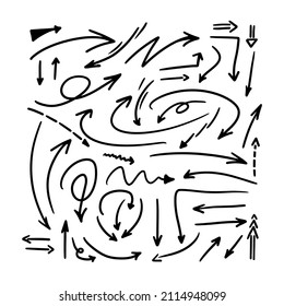 vector illustration, line drawing doodle set of arrows show different direction. sketch arrow for business, plan, and for education 