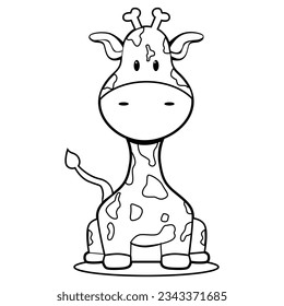 Vector illustration line drawing giraffe coloring template isolated on white background